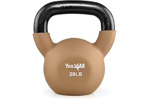 Yes4All Kettlebell, 5-65 LB Neoprene Coated Cast Iron Kettlebells, Wide Grip Handle & Flat Bottom for Swings, Squats, Deadlifts, Push Ups & Full Body Training at Home Gym - Single & Set