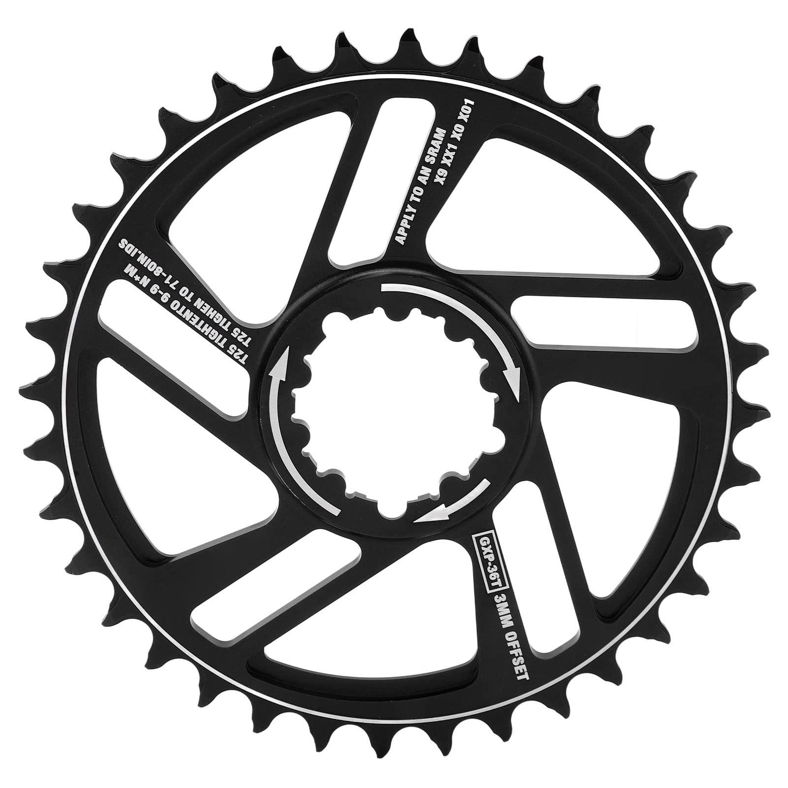 Bicycle Chainring 36T Chainwheel Offset 3mm Direct Mount Narrow Wide Chainring for for GXP XX1 X9 XO X01 NX XX GX Direct Mount Crankset SRAM GXP Crank (black)