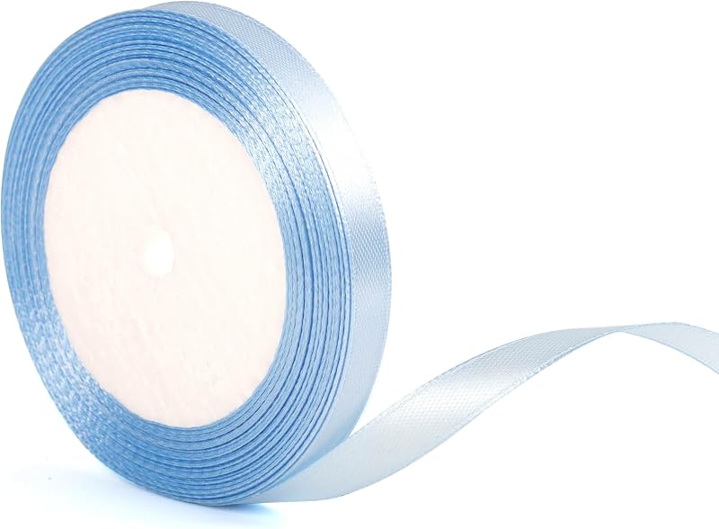 YAAVAAW 22m Thin Baby Blue Satin Ribbon 10mm Gift Wedding Car Decor