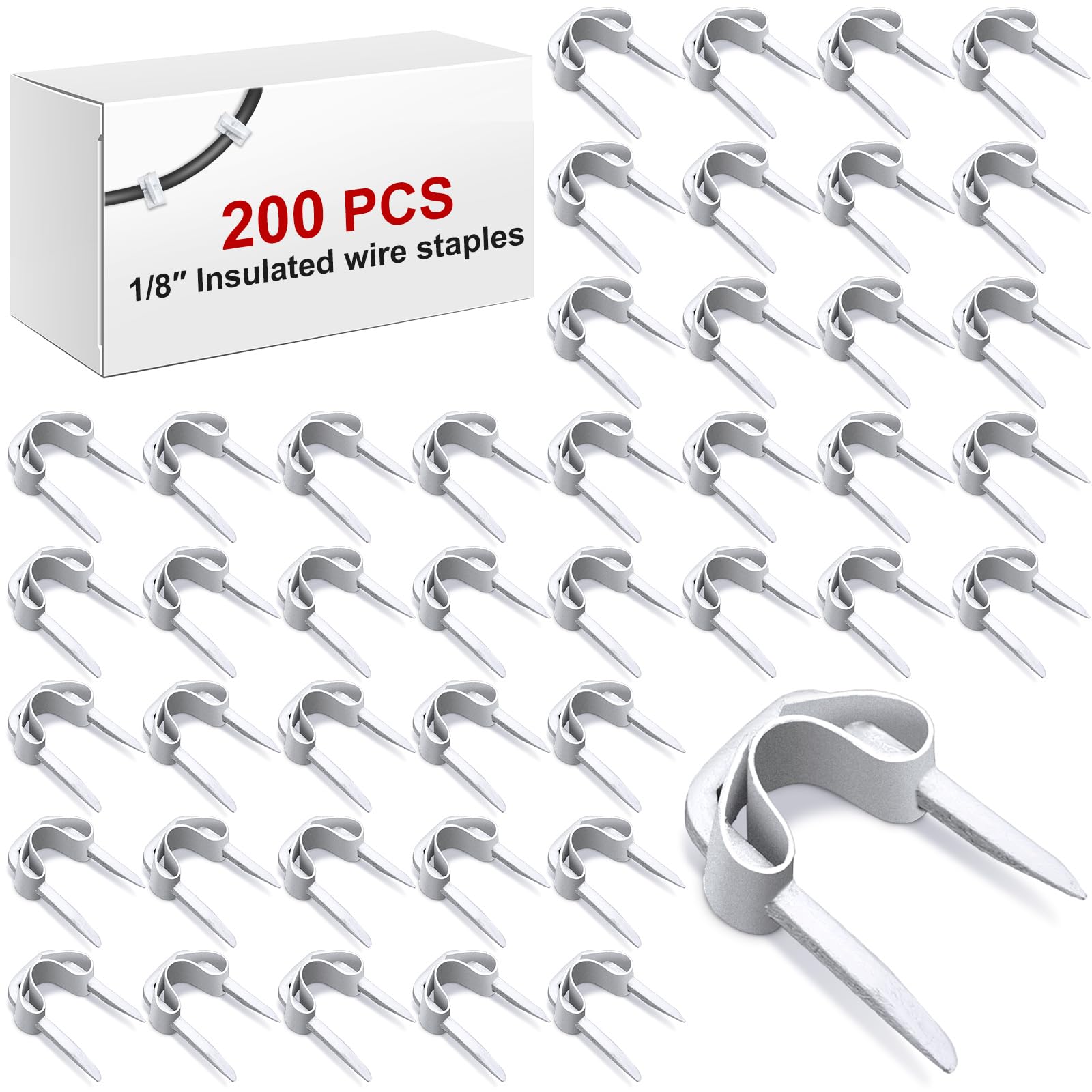 Photo 1 of Tandefio 200 Pcs Electrical Wire Staples U Type 1/8 Inch Insulated Staples Wire Tacks for Cables Organization, Secures Low Voltage Efficient Cable Clips for Speaker Telephone Thermostat, White