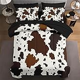 WeCozy 7 Pcs Queen Size Comforter Set with 2 Pillowcases & 2 Shams, Vintage Cowhide Print Bedding for Kids and Adults, Brown Western Cow Farmhouse Bed in a Bag with Flat Fitted Sheet