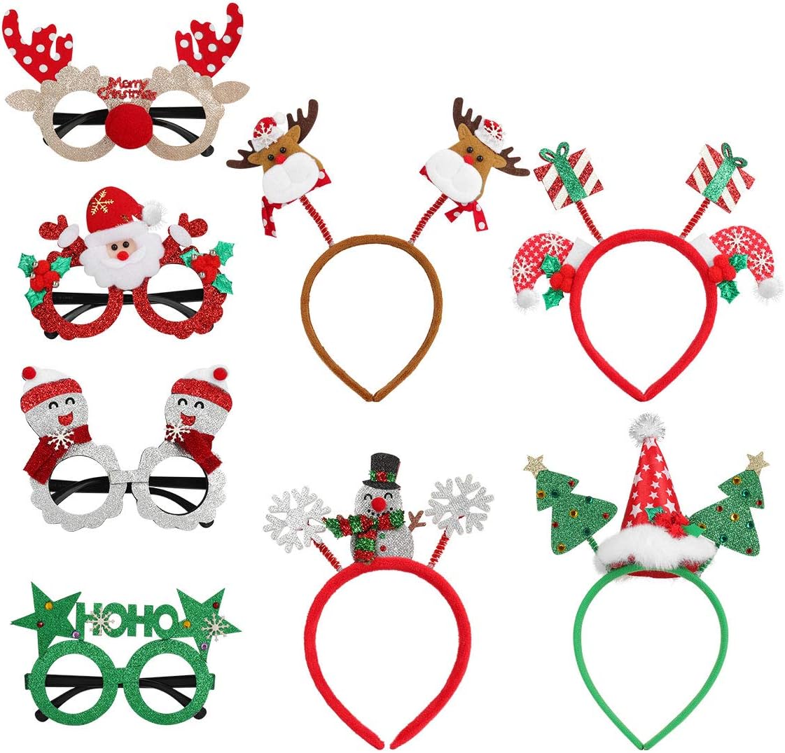 Toyvian 8Pcs Christmas Headbands and Glasses