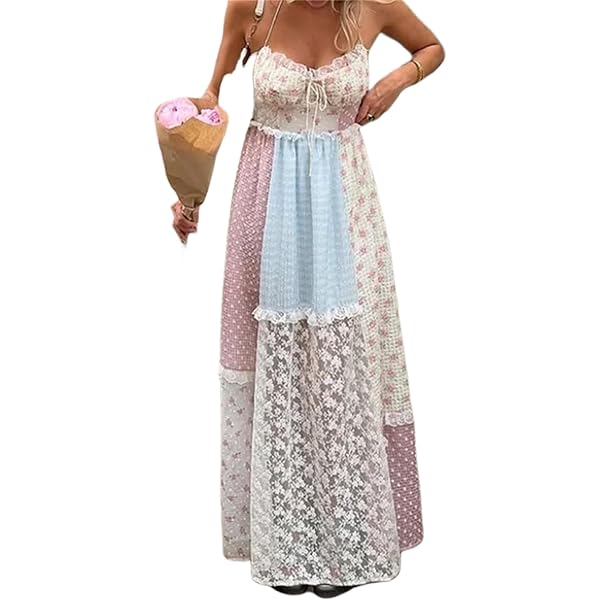 Women Sexy Lace Patchwork Mesh Dress Floral Print Cutout