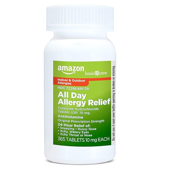 AMAZON BASIC CARE ALL DAY ALLERGY, CETIRIZINE HYDROCHLORIDE TABLETS, ANTIHISTAMINE, 10 MG, 365 COUNT (PACKAGING MAY VARY)