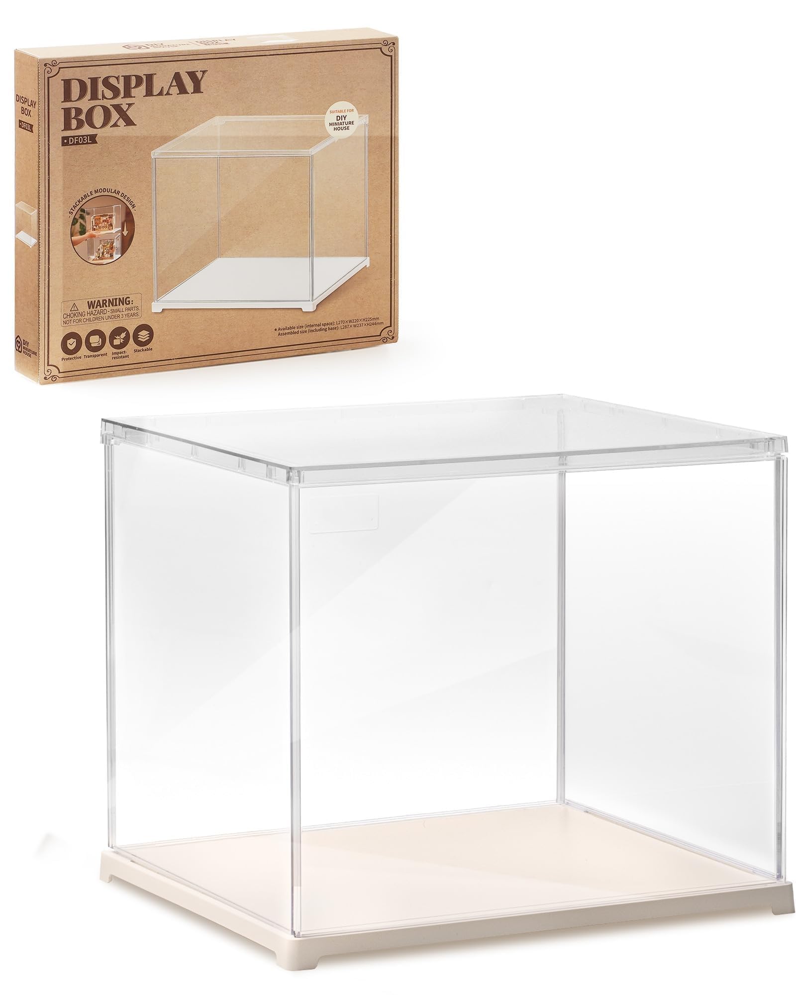 ROWOOD Acrylic Display Case 29 X 24 X 24cm, Clear Showcase Display Box Stand Need Assemble, Dustproof Protection Box for Dollhouse, 3D Puzzle, Collectibles or Home Storage