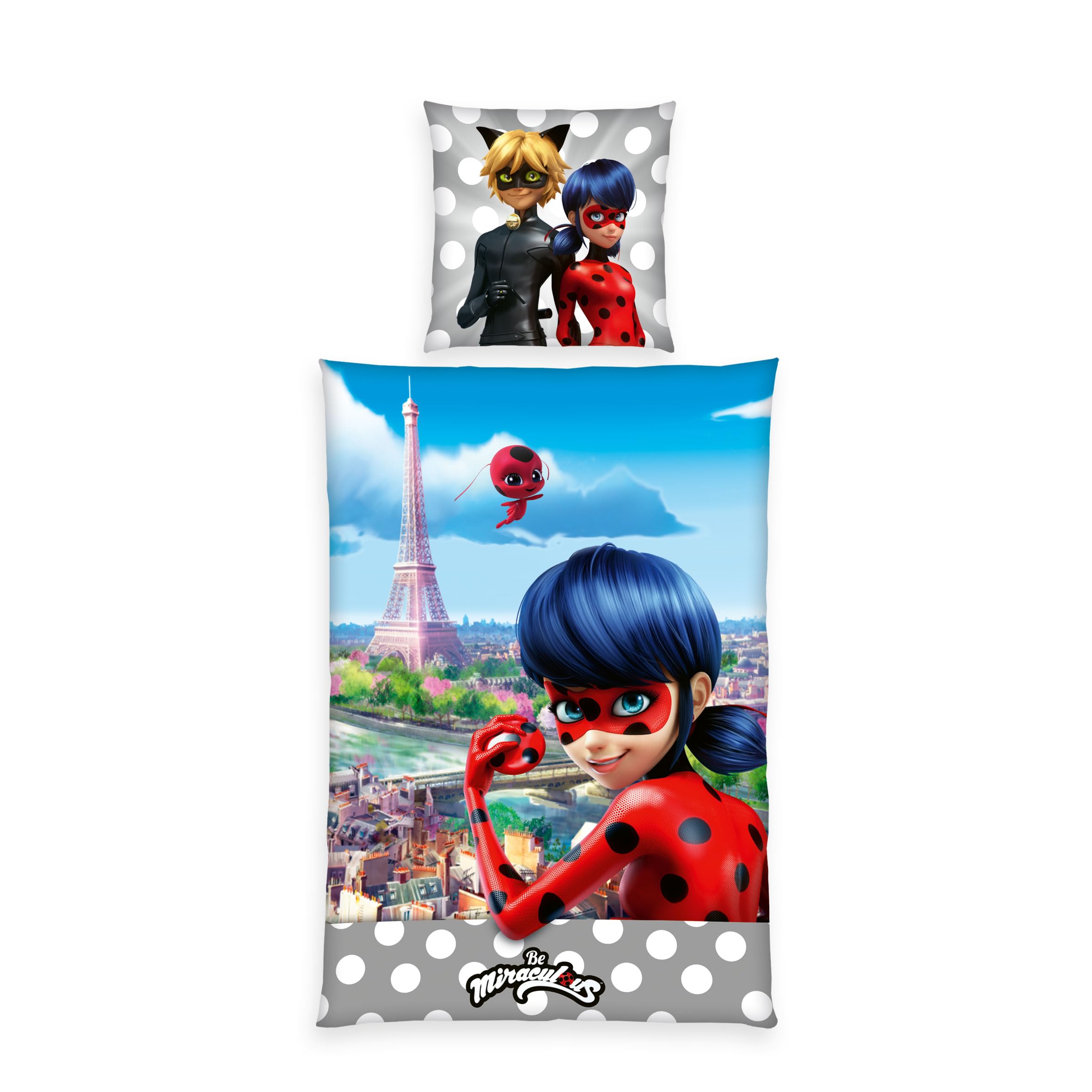 Herding Miraculous Bed Linen, Pillowcase Approx. 80 x 80 cm, Duvet Cover Approx. 135 x 200 cm with Button, 100% Cotton