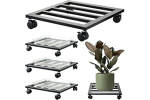 DEELF OUTLET 3 Packs 13.6 inches Large Metal Plant Caddy with PU Wheels Square Planter Dolly Pot Mover Rollers Iron Rolling Wheeled Plant Stands Indoor Outdoor Plant Holder Coaster Trolley, Black