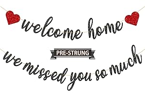 Gifloon Pre-Strung Welcome Home We Missed You So Much Banner for Military Army Returning, Homecoming Party Decorations, Black