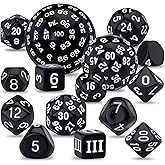 AUSTOR 15 Pieces Complete Polyhedral Dice Set D3-D100 Game Dice Set with a Leather Drawstring Storage Bag for Role Playing Table Games(Black & White)