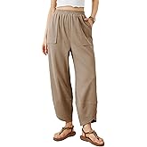 Tomosc Womens Baggy Wide Leg Pants Summer Casual Elastic Waist Palazzo Harem Pants with Pockets