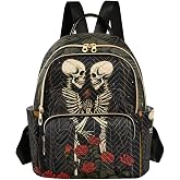 ALAZA Skull in Love with Roses Flowers Mini Backpack Purse for Women Travel Bag Lightweight Shoulder Bag Fashion Daypack