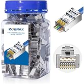 ZOERAX 100-Pack Cat 6A RJ45 Pass Through Connector, Cat 6 RJ45 Connector Wire OD 1.20mm Ethernet Ends/Shielded RJ45 Connector for Solid or Stranded FTP/STP Cable
