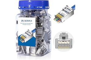 ZOERAX 100-Pack Cat 6A RJ45 Pass Through Connector, Cat 6 RJ45 Connector Wire OD 1.20mm Ethernet Ends/RJ45 Shielded Connector