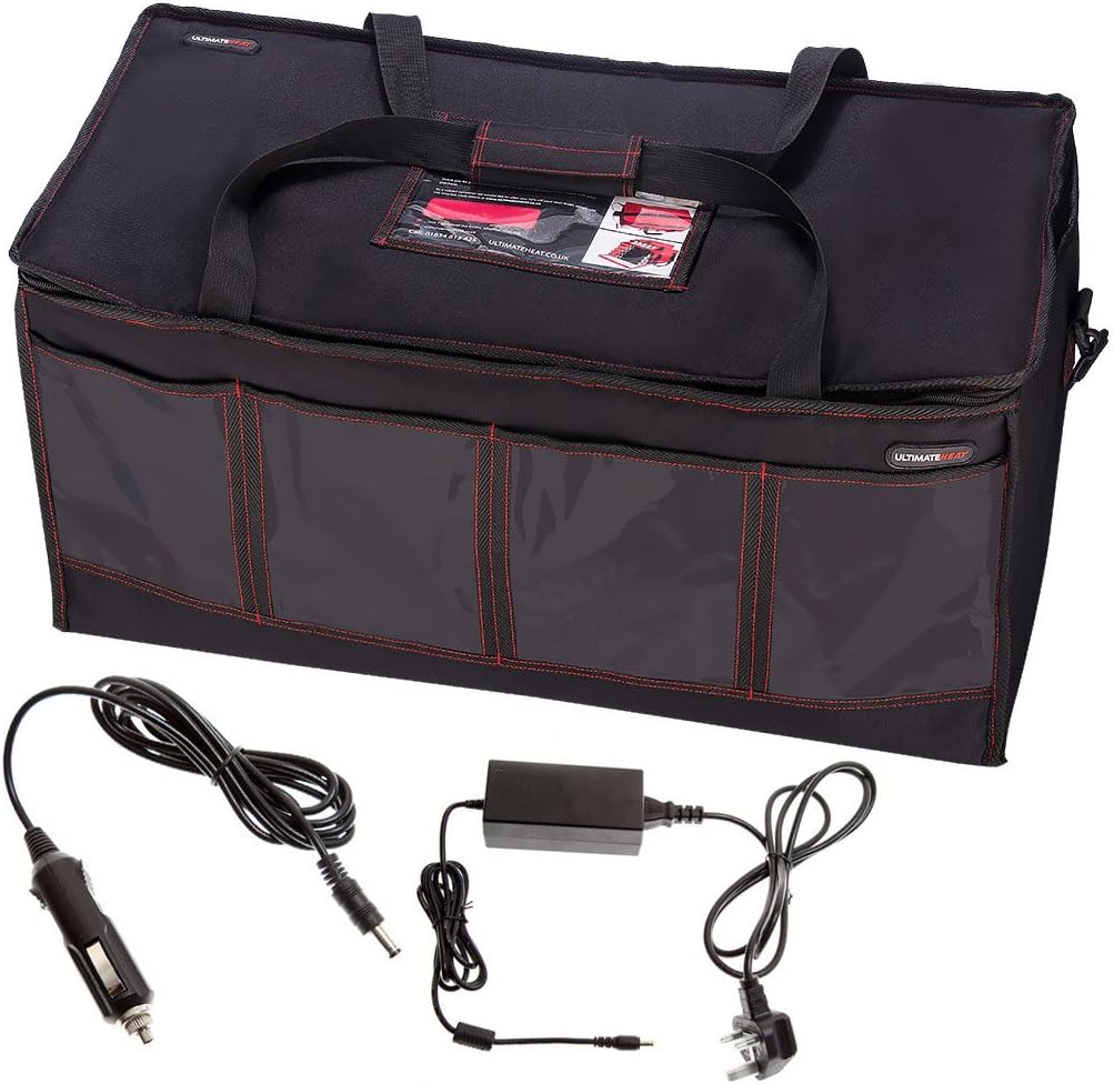 UltimateHeat 12V Heated XL 105 Litre Take Away Insulated Delivery Bag Inc Car DC Adapter + UK Mains AC Adapter