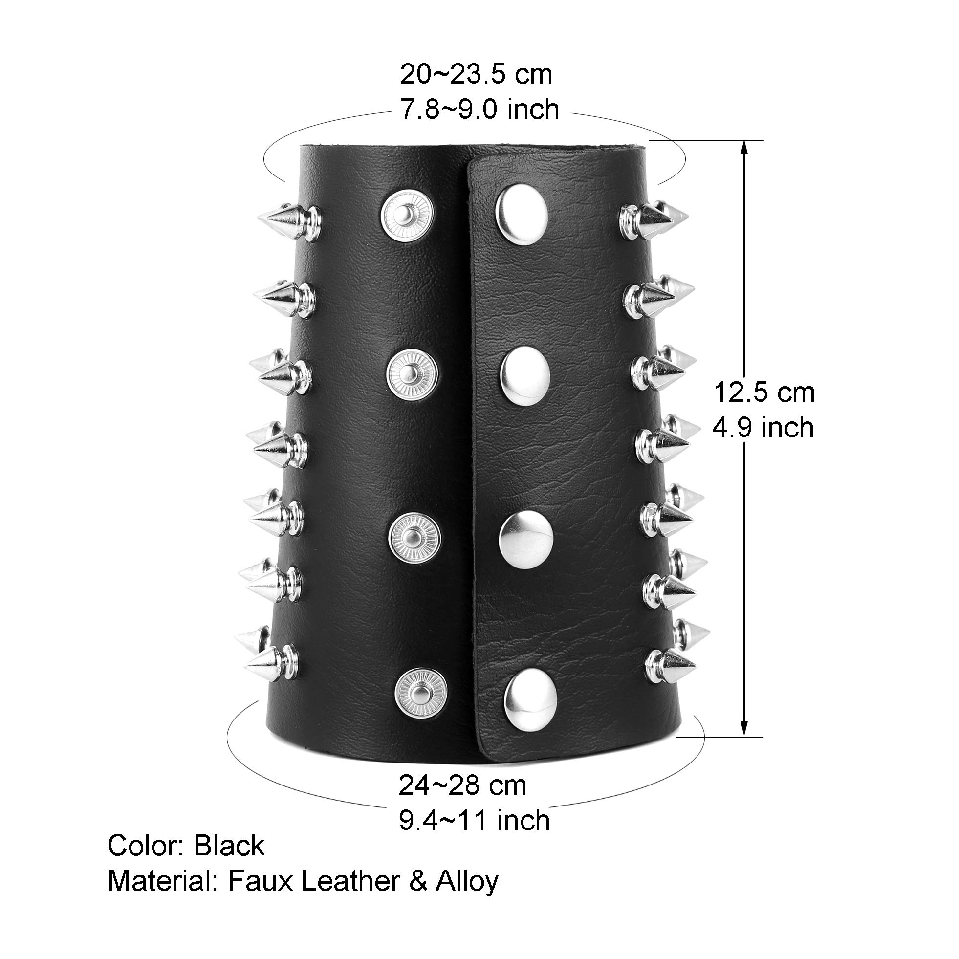 HZMAN Unisex Black Metal Spike Studded Punk Rock Biker Wide Strap Leather Bracelet