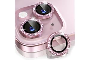 Choiche Compatible for iPhone 15 /iPhone 15 Plus Camera Lens Protector Bling, 9H Tempered Glass Camera Cover Screen Protector Metal Ring Decoration Accessories (Glitter-Pink)