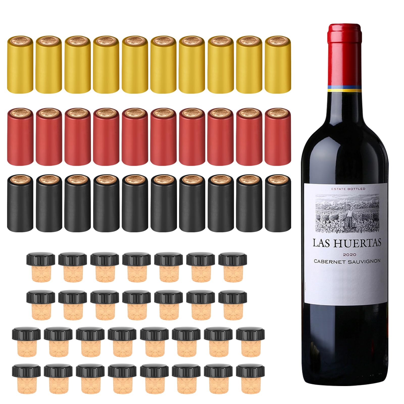 Photo 1 of 60pcs Wine Sealer for Bottles, Includes 30pcs Cork Stoppers and 30pcs PVC Heat Shrink Capsules, Perfect for Home and Cruises