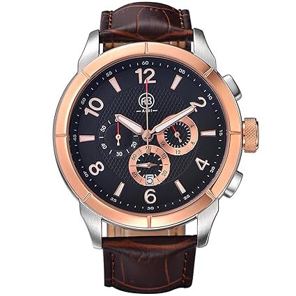 AIBI Mens Waterproof Big Face Brown Leather Chronograph Watches with Auto Date