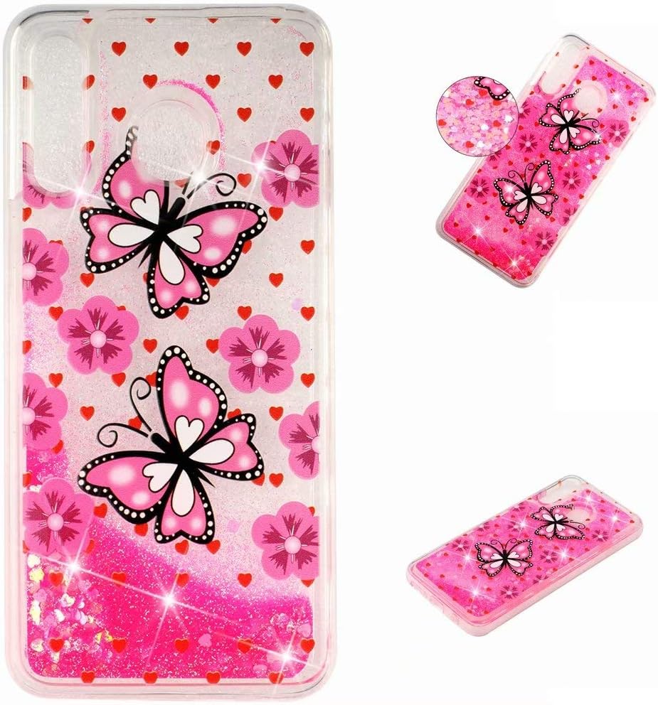 KSHOP Glitter Case for Samsung Galaxy A20/A30, TPU Liquid Crystal Sparkly Shiny Quicksand Slim Clear Slim Shockproof Case Soft Silicone Cover for Samsung Galaxy A20/A30,Pink butterfly