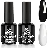 Beetles Gel Nail Polish Kit- 2 Pcs 15ml Black And White Gel Polish Black Gel Nail Polish Black Nail Polish Soak Off Led Gel P