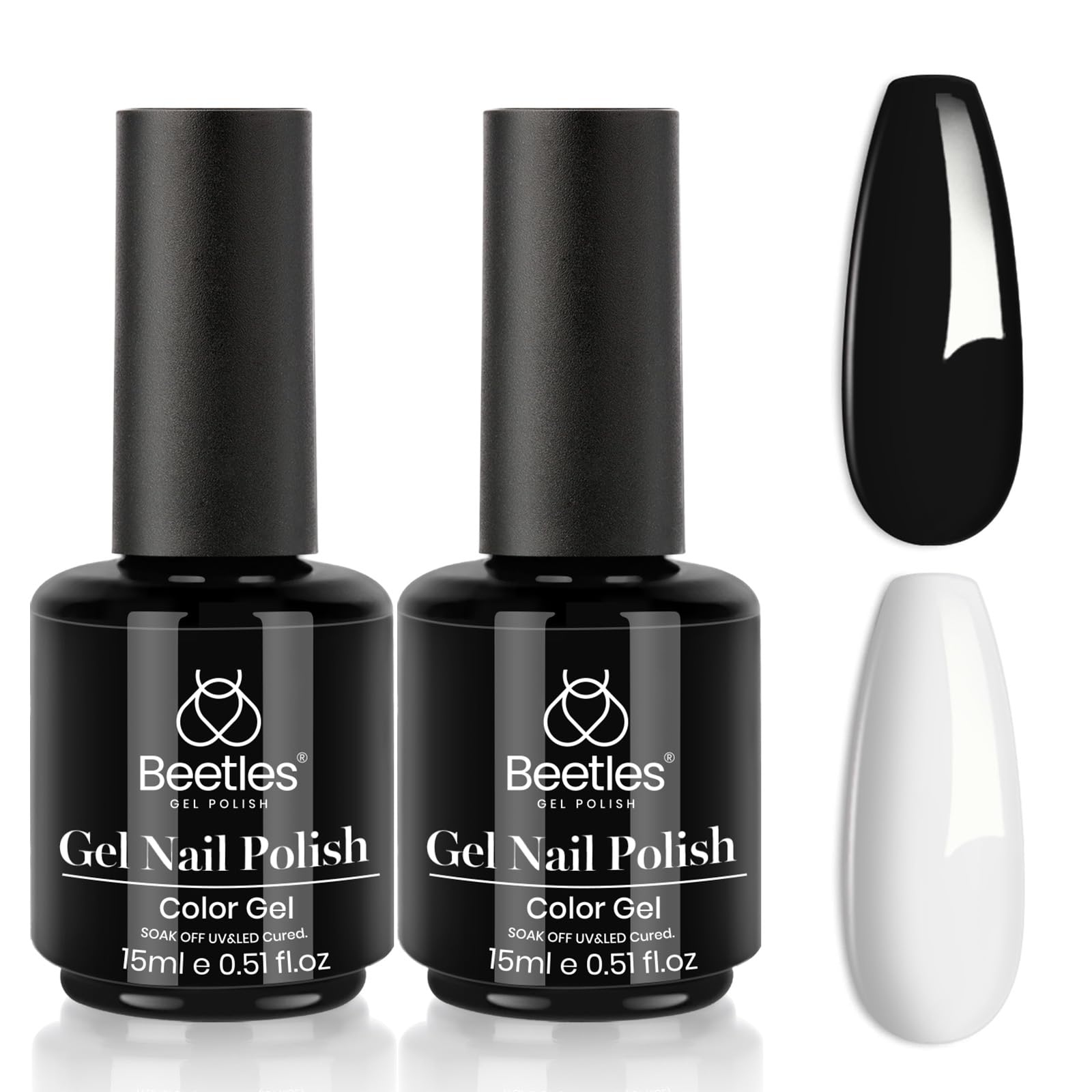 Beetles Gel Nail Polish Kit- 2 Pcs 15ml Black And White Gel Polish Black Gel Nail Polish White Gel Polish Soak Off Led Polish Nail Art Manicure Salon Diy at Home