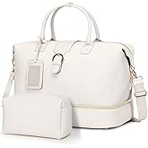 Leather Weekender Bags for Women, Travel Duffel Bag PU Overnight Bag Carry On Tote Bag with Shoe Compartment Wet Pocket