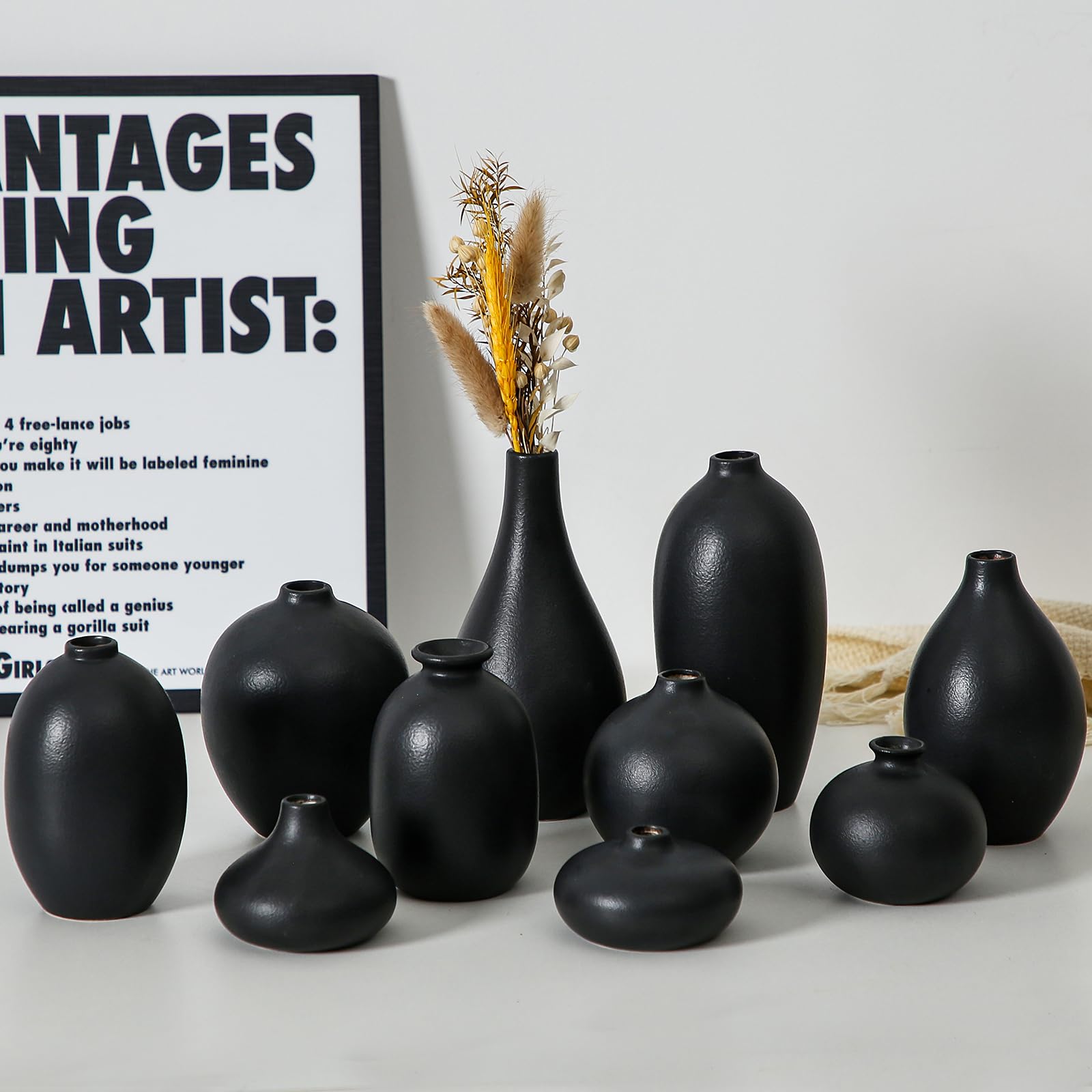 Photo 1 of ***SEE CLERK COMMENTS*** Ceramic Bud Vase Set of 10 - Black mini Bud Vases in Bulk Dining Table Centerpieces, Cute Bulk Small Flower Vase for Pampas Grass&Single Flower Decor, Ideal Wedding Window Sill Aesthetic Desk Decor