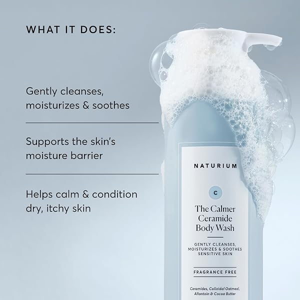 NATURIUM THE CALMER CERAMIDE BODY WASH, FRANGRANCE-FREE, CLEANSING & MOISTURIZING FOR DRY, SENSITIVE SKIN, DERMATOLOGIST-TESTED, PARABEN & CRUELTY-FREE, 16.9 OZ