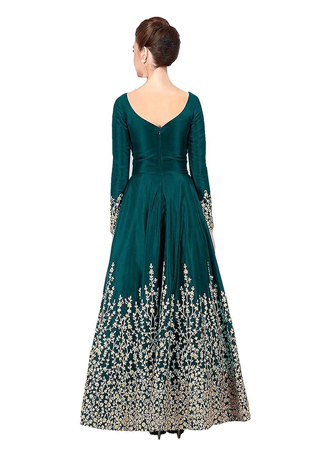 omkar fab women's taffeta silk anarkali embroidered gown (green)
