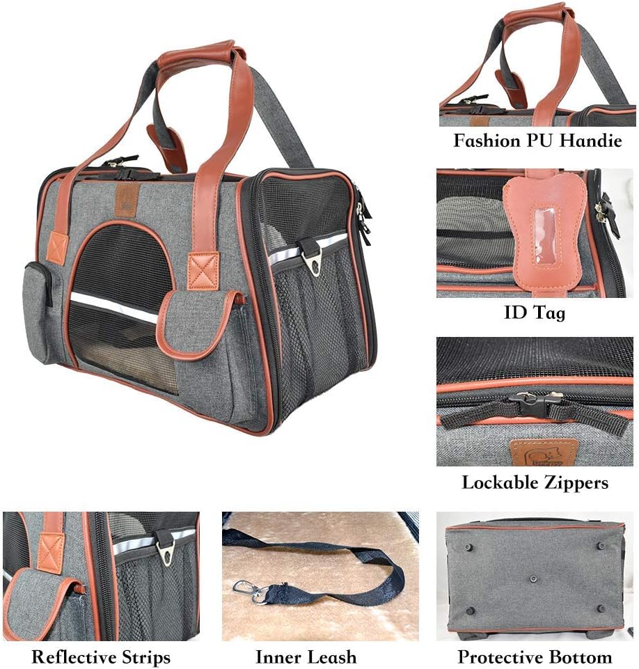 Purrpy Ventilative Cat Dog Carrier Airline Approved Soft Sided Pet Travel Bag Portable Car Seat Safe Carrier Deep Grey M : Pet Supplies