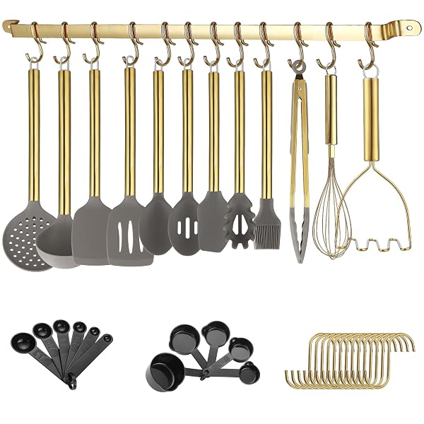 GOLD KITCHEN UTENSILS SET, KYRATON 38 PIECE SILICONE...