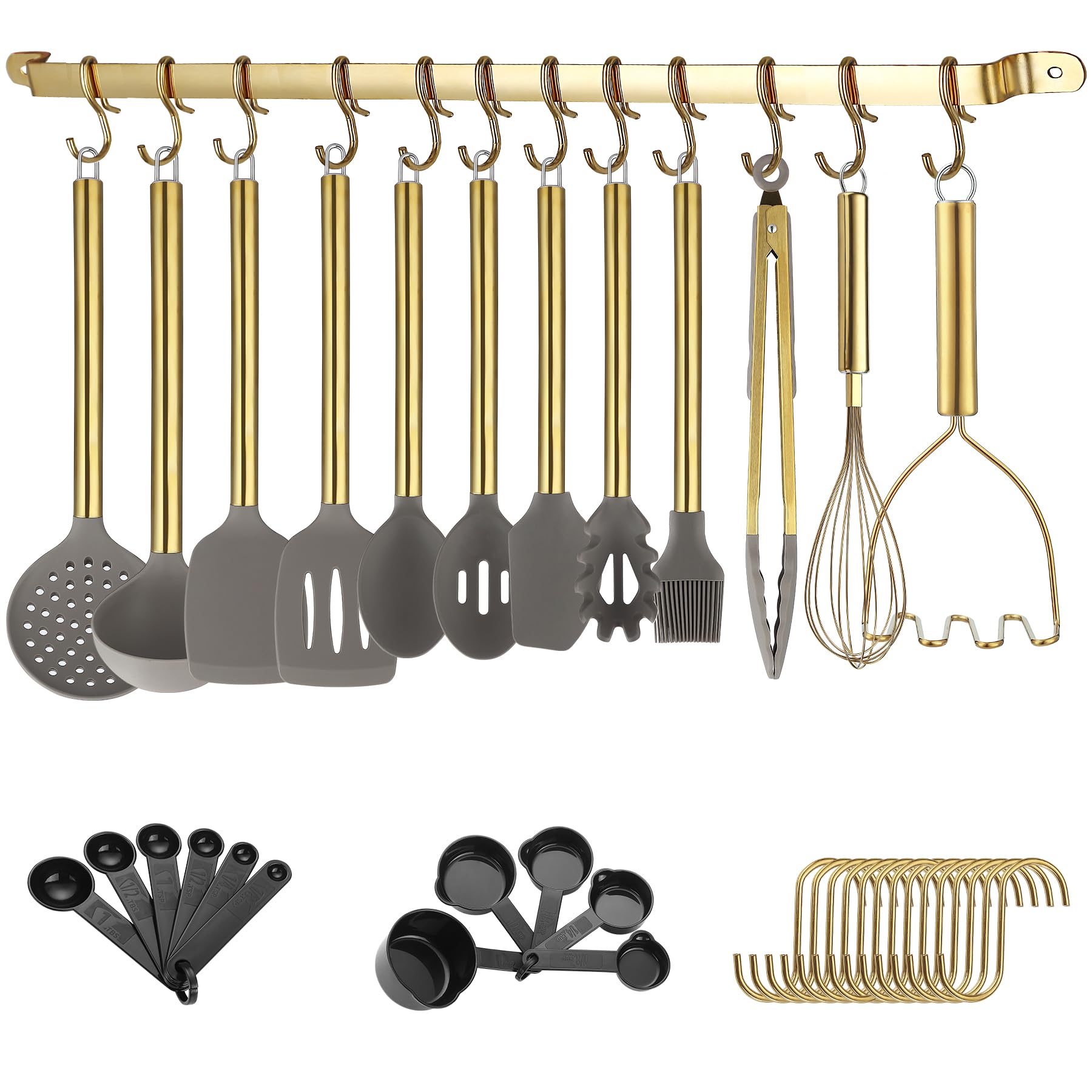 Gold Kitchen Utensils Set, Kyraton 38 Piece Silicone Kitchen Cooking Utensils Set with Utensil Rack, Spoon Spatula Set, Non-Stick Kitchen Gadgets, Dishwasher Safe
