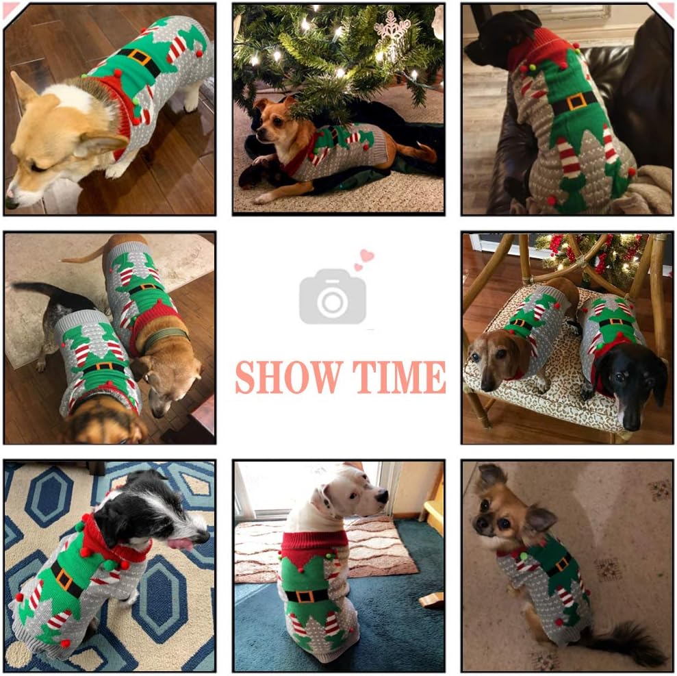 ABRRLO Dog Christmas Jumper Ugly Elf Outfits Grey Xmas Pet Sweater Puppy Cat Holiday Costume New Year Clothes Gift for Small Medium Large Dogs (Gray Elf,M) - Image 4