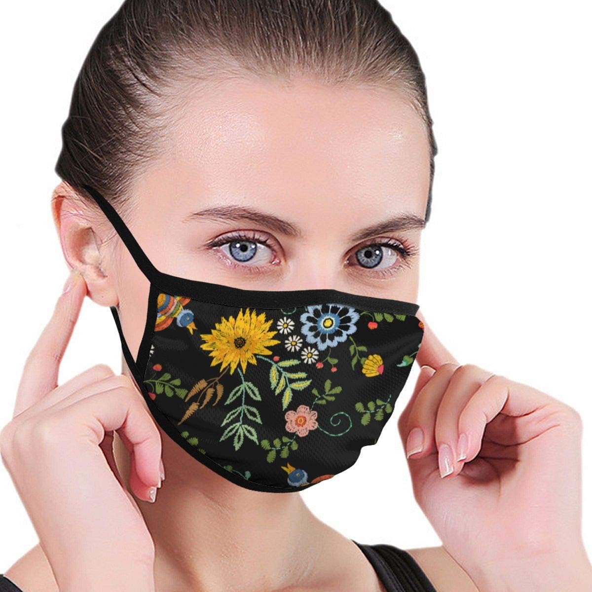 Ethnic Birds Flowers Embroidered Floral Mouth Mask, Unisex Adult Ear Loop Face Mask, Anti Dust Warm Ski Cycling Safety Fashion Mask
