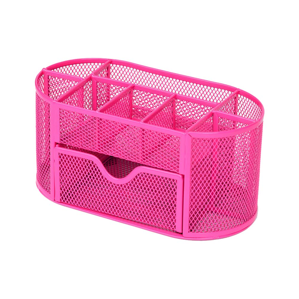 Aileese Mesh Desk Office Organizer,Multifunction Pen Holder with Drawer Stationery Storage Desktop Red — image 1