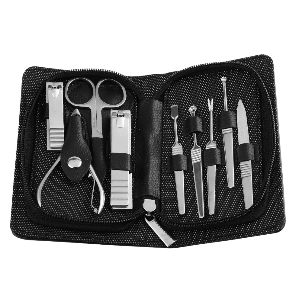 Manicure Pedicure Set Stainless Steel Nail Clippers Travel Grooming Kit with Protable Case-UHIBROS (Zip Black)