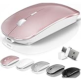 Mouse for Laptop Wireless Bluetooth - MacBook Air Mac Pro PC iPad Optical Rechargeable Silent Mouse with Jiggler Dual Mode Switch Bluetooth 5.2/3.0 and 2.4GHz USB-A and Type-C Receiver Rose Gold