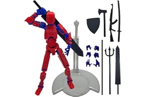 QAONIE 3D Printed Action Figure 5.54-inch Dummy13, Full Body Mechanical Movable Toy, Multiple Accessories, Hand Painted Figure, Desk Decoration (Weapons, Bracket, Armour) (RED)