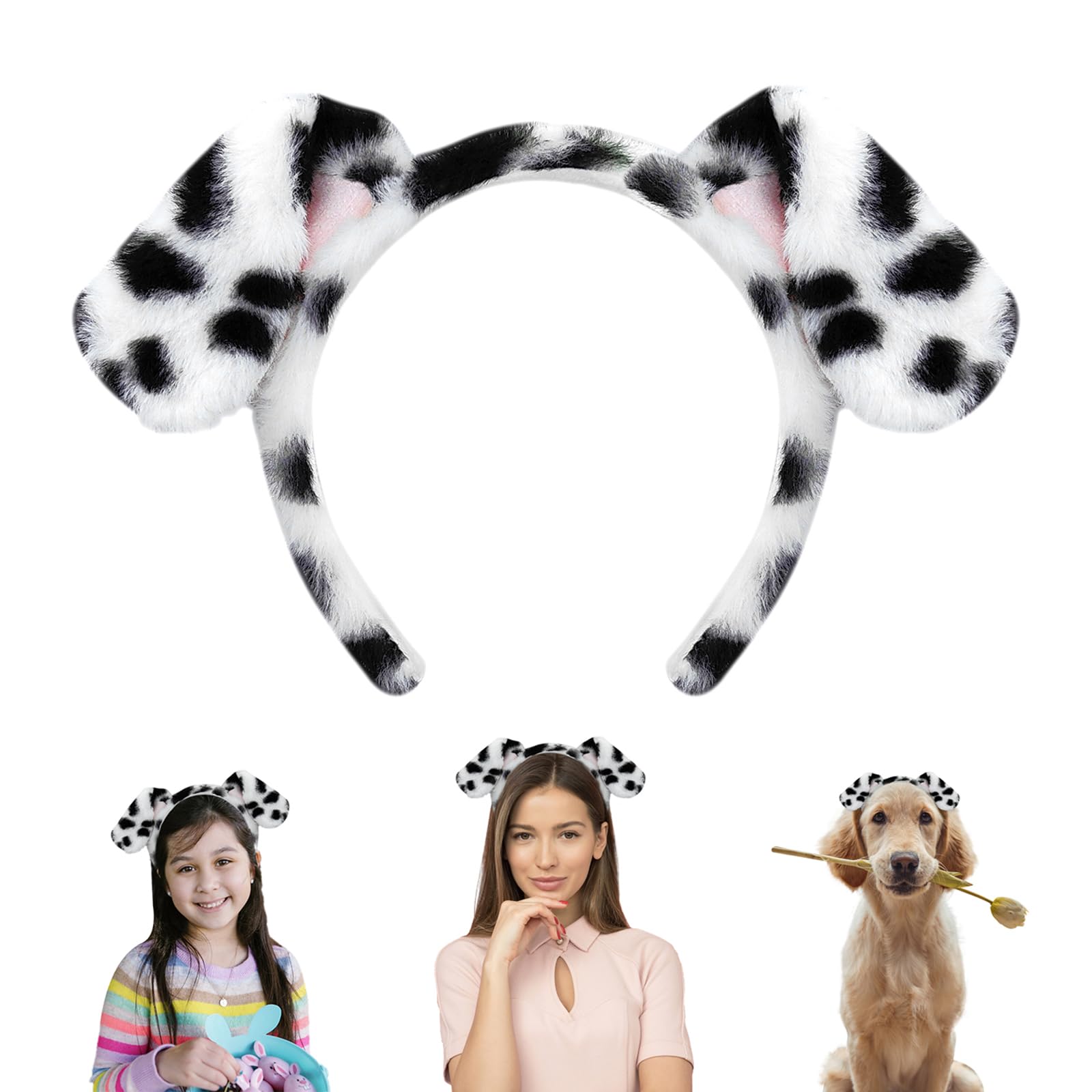SIOTMERA Dalmatian Dog Ears Headband - Puppy Ears Headband Fluffy Costume Adult Dalmatian Costume for Halloween Dog Party Cosplay