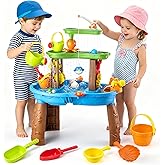 Hogaruly 2026 Toddler Water Table with Fishing Game Set, Kids Outdoor Water Tables Toy with Rain Showers Splash Pond Birthday Gift for 3-8 Years Old Kids Beach Summer Water Toy