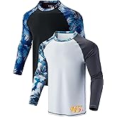 2 Pack Men's Sun Protection Long Sleeve Swim Shirts UPF 50+ Loose Fit Rash Guards Fishing Quick Dry Clothing