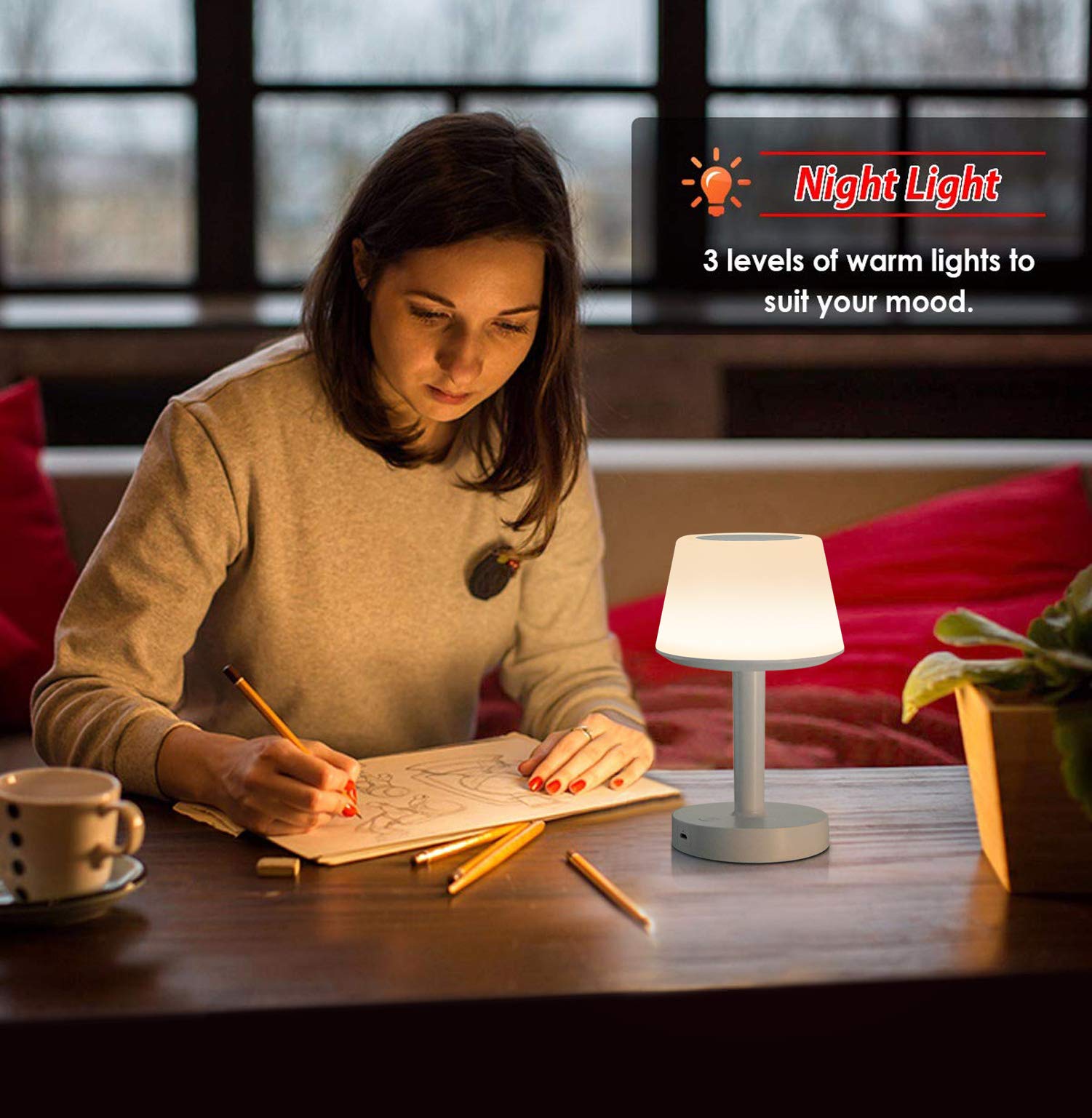 Night Light Bluetooth Speakers, Ranipobo Wireless Stereo Speaker LED Desk Lamp, Touch Control 3 Level Brightness Dimmable Warm Light Bedside Table Lamp 5 Colors Themes for Kids, Party, Bedroom