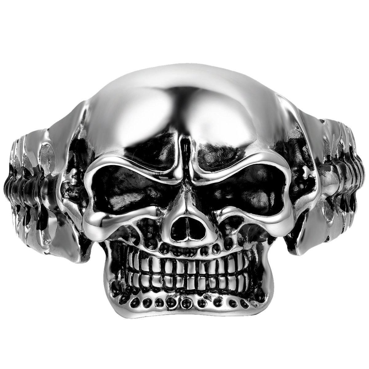 Cupimatch Men's Punk Rock Heavy Solid Stainless Steel Gothic Biker Skull Cuff Bangle Bracelet