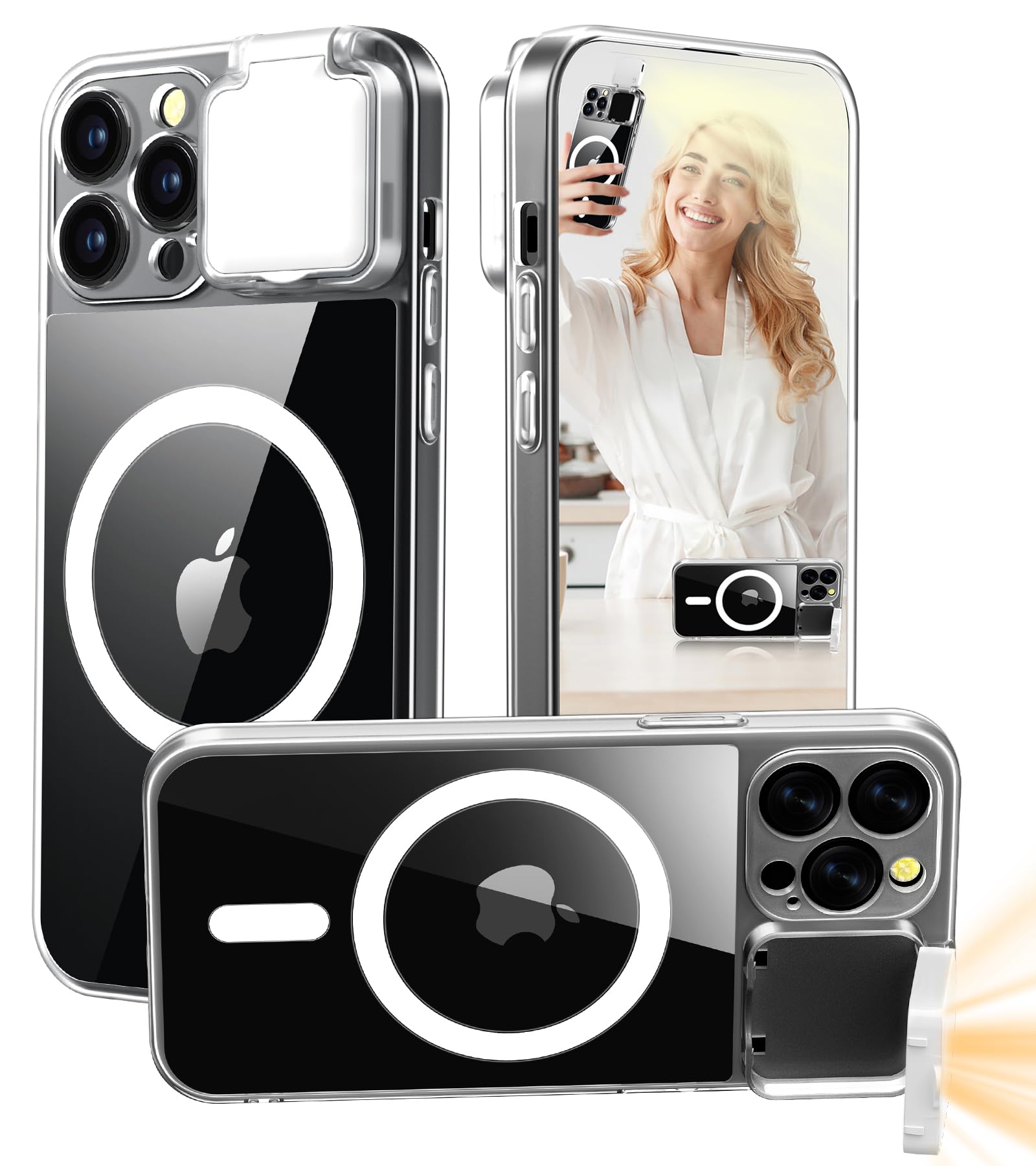 ZFMF Magnetic Case for iPhone 15 Pro Max Case with LED Built-in Light-Up Selfie Light Rechargeable for TIK Tok/Stream/Makeup/Live/Video- Selfie (2 Models, 3 Level Brightness) Crystal Clear — image 1