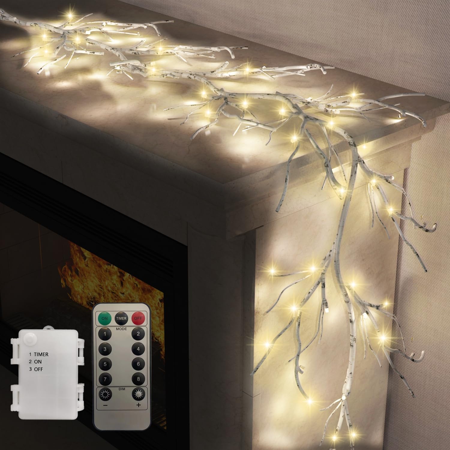 Wreaths, Garlands & Swags - Lighted Garland with Birch Twigs, Hypestar 6FT Lighted Garlands with 48 LEDs for Home Decorations and Living Room Wall Decor (Remote Control Birch Garland)