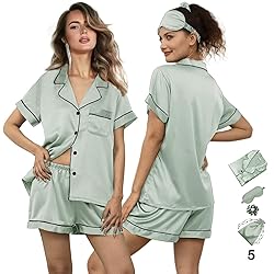 WJing Yi Jia 5Pcs Womens Soft Satin Pajama Set