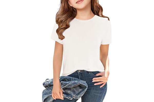 Girls Short Sleeve T Shirts Kids Summer Tops Crewneck Tees 5-14 Years