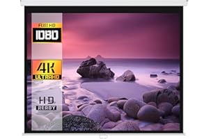 INLAND ProHT 84" Manual Projection Screen (05350), 16:9 Aspect Ratio, Pull Down Projector Screen, Matte White, Home Theater/Cinema or Presentation Platform, Suitable for HDTV/Sports/Movies/Presentations