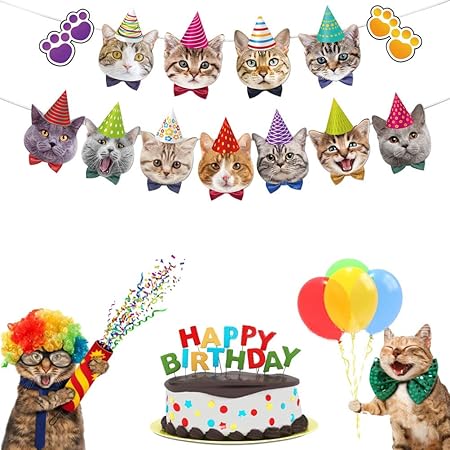 Amazon Crzpai 猫の顔 バースデーバナー 猫テーマ ガーランド 写真パーティー用品 ペットペーパーの景品 パーティーのデコレーションに パーティーグッズ おもちゃ Amazon Crzpai 猫の顔 バースデーバナー 猫テーマ ガーランド 写真パーティー用品 ペットペーパーの景品 パーティーのデコレーションに パーティーグッズ おもちゃ
