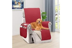HONEST OUTFITTERS Reversible Recliner Slipcover, Water Resistant Cover with Side Pockets,Washable Recliner Protector Cover with Elastic Straps for Pets Kids Children Dog(23In,Burgundy&Beige)